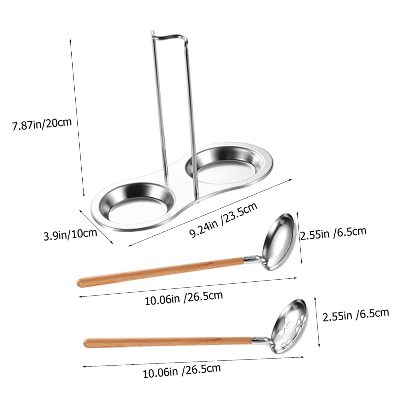 Sosoport 1Set Stainless Steel Soup Ladle with Wooden Handle Kitchen Essentials Including Strainer Spoon and Holder for Easy Serving for Soup Rice and Porridge