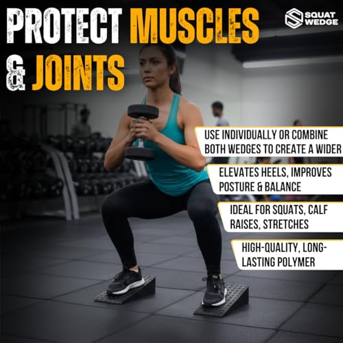 Image of Squat Wedge & Calf Raise Block, 2-PCS Non-Slip Heel & Foot Elevated Slant Board for Workout, Weightlifting, Physical Therapy & Calf Stretching, For Men & Women