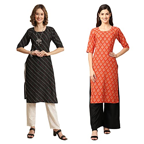 Image of Pinkmint Women's Crepe Digital Print Straight Kurta [Pack of 2]