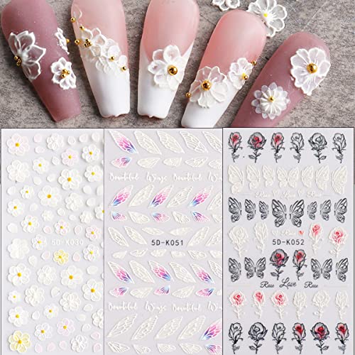 BYNYTO 5D Exquisite Flowers Nail Art Stickers Rose Butterflies Love Nail Decals Valentine Nail us-se-206-nail-30_51_52 0