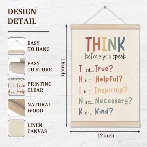 Image of Growth Mindset Poster Hanger Frame, Think Before You Speak Sign 16x12 Inch, Educatonal Posters, School Counselor Office Decor, Boho Classroom Decor, Inspirational Canvas Prints for Classroom
