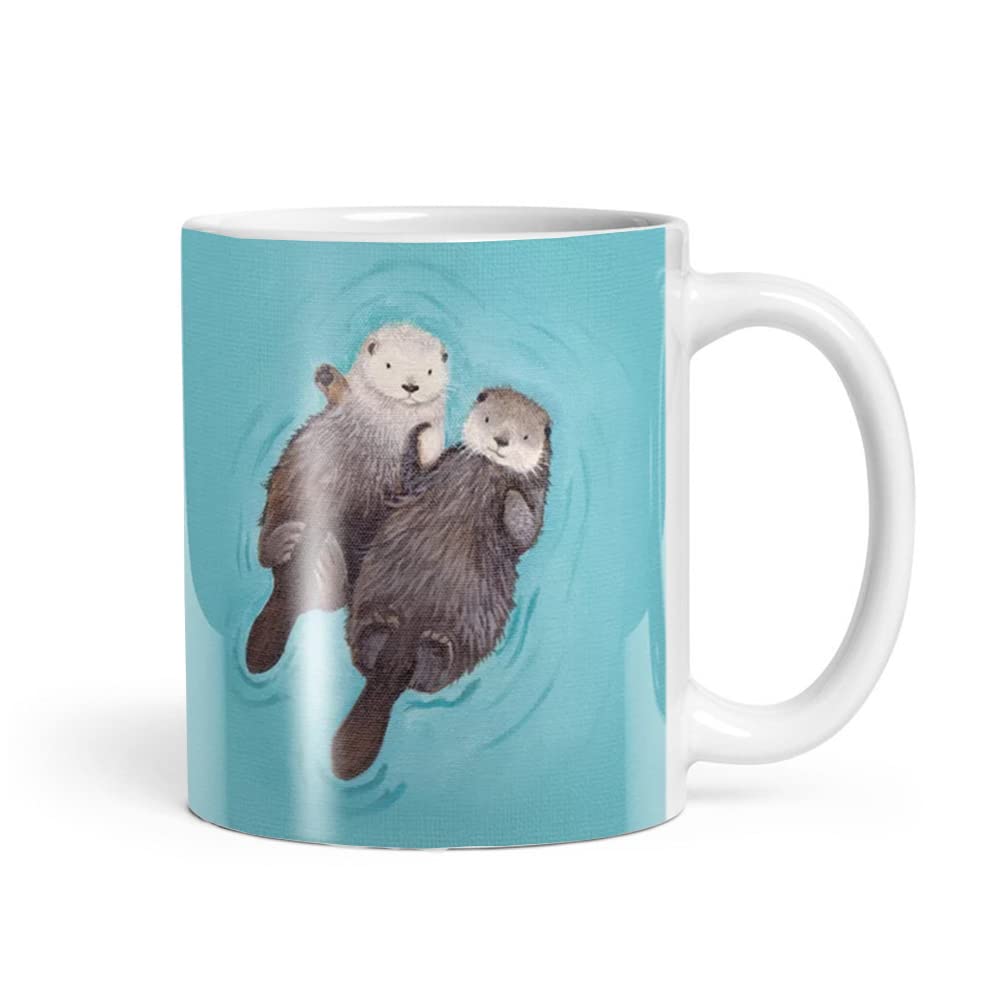 Otterly Romantic - Otters/Couple Holding Hands Funny Sea Animal Otters Coffee Mug for Girlfriend Wife 11oz Ceramic Coffee/Tea/Milk Mug.