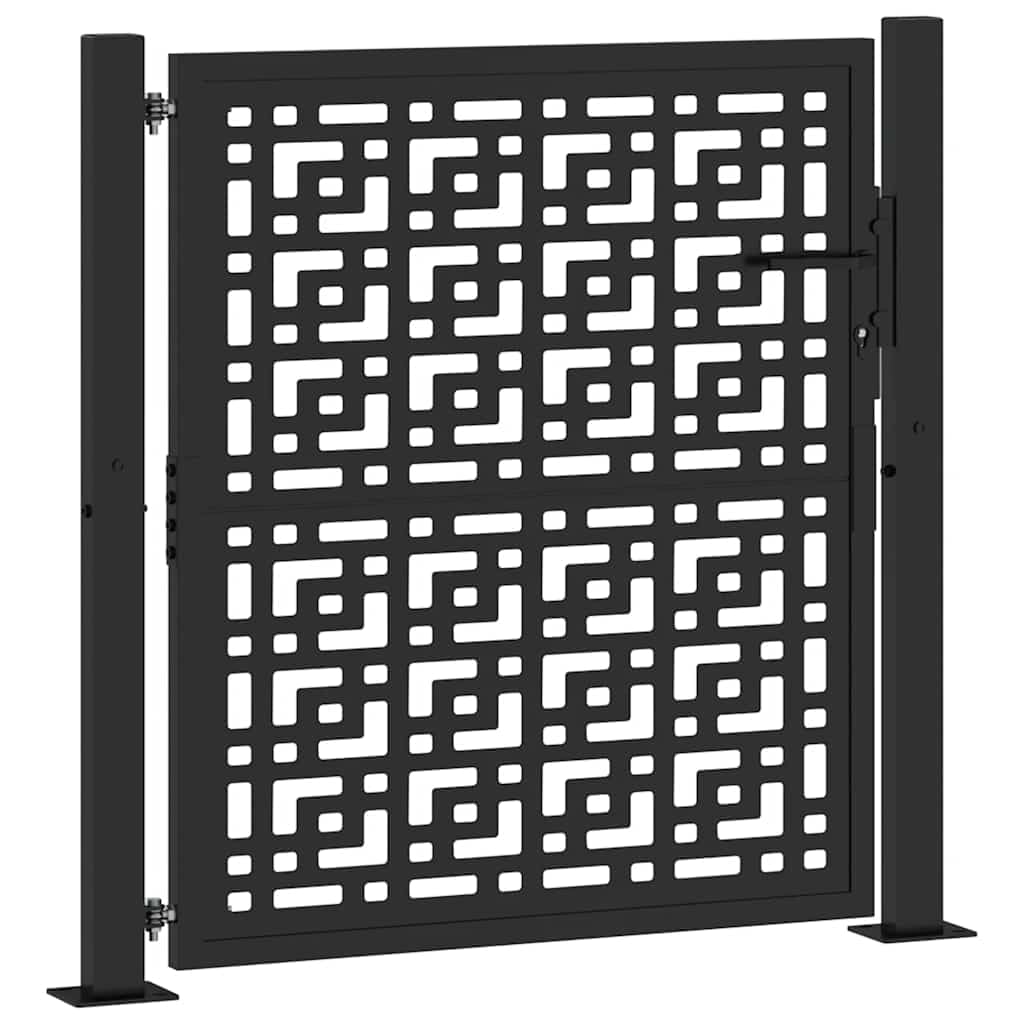 vidaXL garden gate - black steel - cross design - 105x105 cm - lockable - patio/fence entry