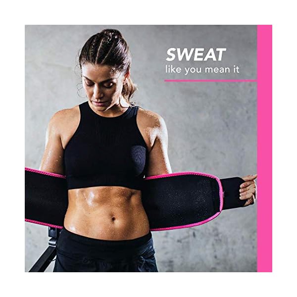 Sweet Sweat Waist Trimmer for Women and Men - Sweat Band Waist Trainer Belt for High Intensity Training and Gym Workouts, 5 Adjustable Sizes Black/Pink