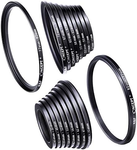 K&F Concept 18 Pieces Filter Ring Adapter Set, Camera Lens Filter Metal Stepping Rings Kit (Includes 9pcs Step Up Ring Set + 9pcs Step Down Ring Set) Black