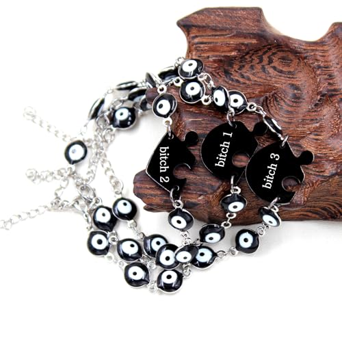 Image of 3pcs Heart Puzzle bracelet Evil Eye Friendship Bracelet,Personality Fashion Style Black and White Cute Eyes Amulet Protection Jewelry Bracelet for Female Friend /Women Unique Gift
