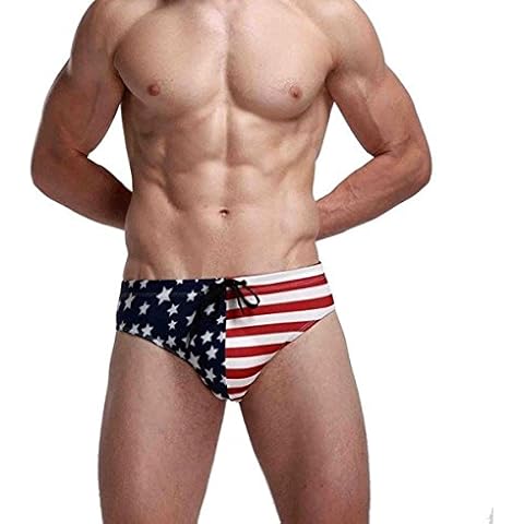 Banana Bucket Men's America Flag Stars Low Rise Swimwear Bikini Briefs Beach Swimsuit Cover