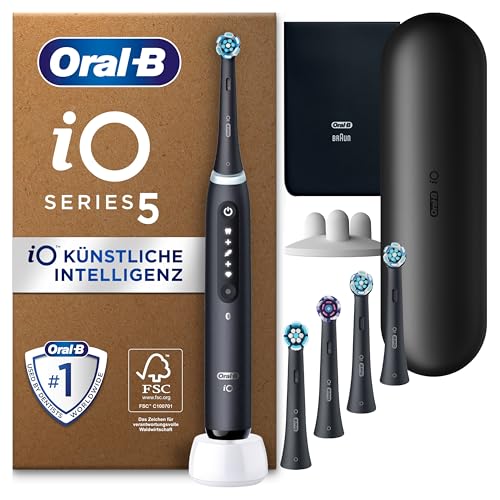 Oral-B iO Series 5 Elektrische Zahnbürste Schwarz PLUS Ausgewählte Original Oral-B iO Aufsteckbürsten Schwarz 5x