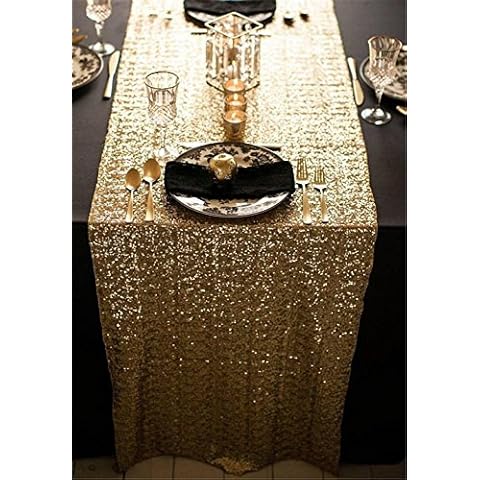 TRLYC 13" x 120" Sequined Table Runner - Gold Cover