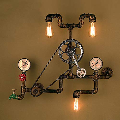 Aplique de pared tubo de agua LED retro con 3 luces de hierro bronce para salon