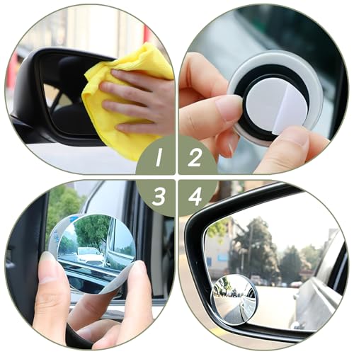 Ongfuwu 2PCS Blind Spot Mirror, Round HD Glass Frameless Convex Rear View Mirror, 360 Degree Adjustable Wide Angle Side Rear View Mirror for Cars SUVs Motorcycles Trucks