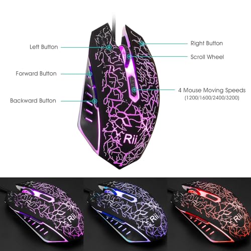 Rii RK108 Gaming Keyboard and Mouse Set,Wired LED Light Up Keyboard Mouse with 3 Colors Backlit (Red/Purple/Blue),Compatible with PC,Laptop,Windows,Gamer,Xbox one,PS4,PS5-UK Layout - Image 6