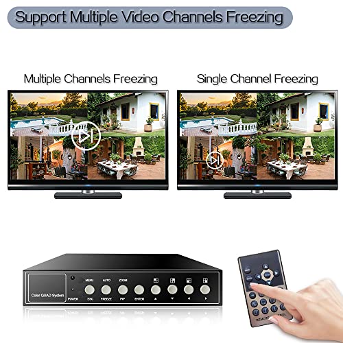 4 Kanäle 1080P HD Video Quad Videoprozessor Videobild Umschalter für AHD CVI TVI CCTV Überwachungskameras mit Funktionen von Digitalzoom, Einfrieren Mehrerer Videos, Alarm bei Videoverlust