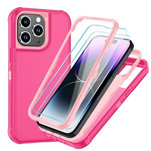 Image of SunStory Compatible with iPhone 14 Pro Max Case with HD Screen Protector, 3-Layer Heavy Duty Full-Body Cover,3 in 1 Hybrid Protective Case for iPhone 14 Pro Max 6.7 inch,PinkRed