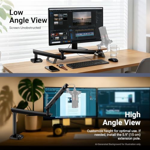 Image of NEEWER Low Profile Mic Boom Arm Desk Mount, Microphone Boom Arm with 360 Ball Head & Cable Management Channels, 1 /4 inch 3 /8 inch 5 /8 inch Threads for Podcast Streaming Gaming Recording, Max Load 3.3 lb, MS007