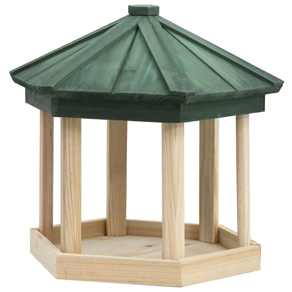 Mangiatoia ottagonale in legno di abete massiccio, 33 x 30 cm, mangiatoia per uccelli con piattaforma di mangime, sporgenza del tetto, resistente alle intemperie, da riempire, per balcone e