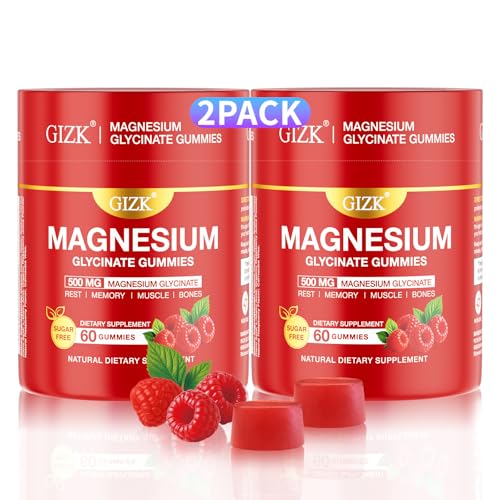Magnesium Glycinate Gummies 500mg – Sugar Free Raspberry Flavor Magnesium Gummies for Sleep, Stress, Muscle & Nerve Support – Vegan, No Melatonin – 60 Count for Adults & Kids/ 2 Pack
