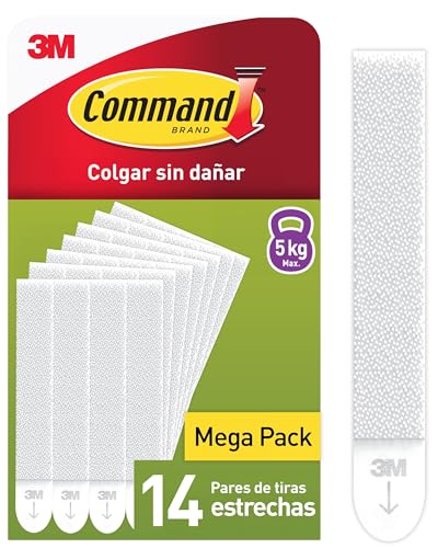 Command Tiras Adhesivas para Colgar Cuadros con Marco Estrecho, 14 Pares (28 Tiras Blancas Estrechas) – Para Colgar sin Agujeros ni Taladro