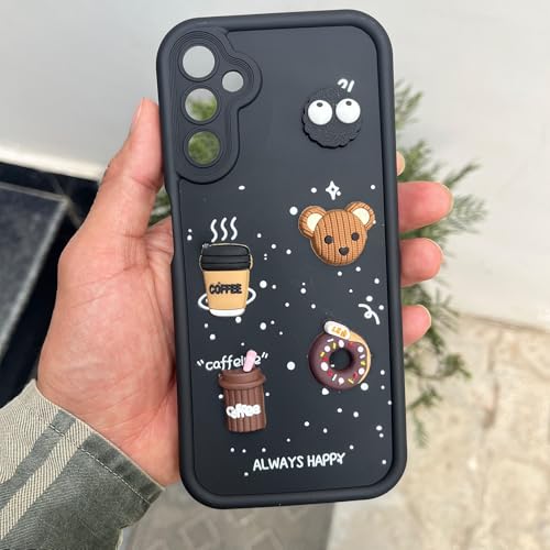 Image of Pikkme Back Cover for Samsung Galaxy A34 5G | Cute Fun Cartoon 3D Bear Silicone Full Body Protection Bumper Case (Black)