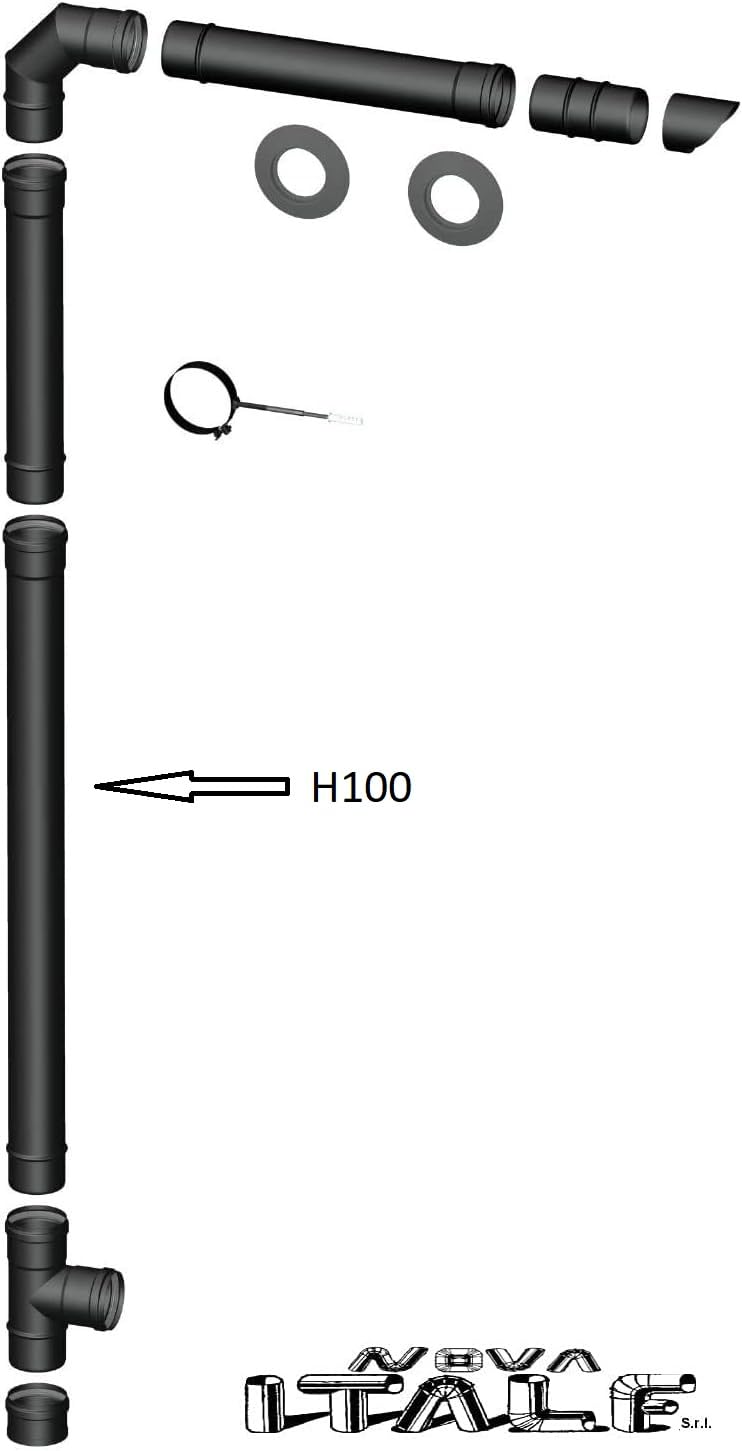 Tubo scarico pellet NERO Lineare Diametro 80 mm CM 25 50 100 NERO per canna fumaria (D 80mm H1000 PZ1)