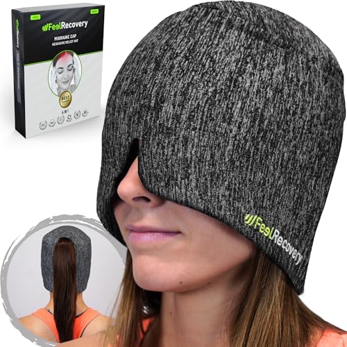Gorro Migraña Gel Frío 360º - Antifaz Alivio Dolor Cabeza y Jaqueca - Máscara Terapia Frío/Calor Reutilizable - Sombrero Sinusitis, Estrés, Ojeras y Ojos Hinchados - Sin Olor, Talla Única (Negro)