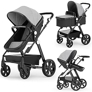 Newborn Infant Baby Bassinet Stroller – Sleeping & Sitting Mode 2 in 1 All Terrain High Landscape Shock Absorption…