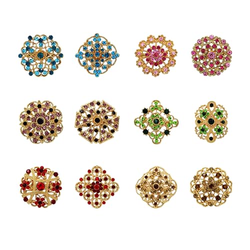 Image of 12 /36 Pieces Wedding Bouquet Brooches for Women Fashion, Rhinestone Bulk Flower Brooch Pins for Crafts