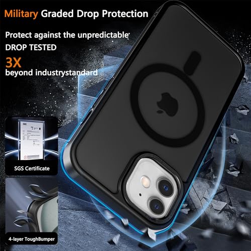 Image of Magnetic iPhone 12 /12Pro case,Compatible with Magsafe, Military-Grade Protection,Slim Translucent Matte Shockproof with Anti-Scratch Anti-Fingerprint Phone Cover (Black, iPhone 12 /12Pro)