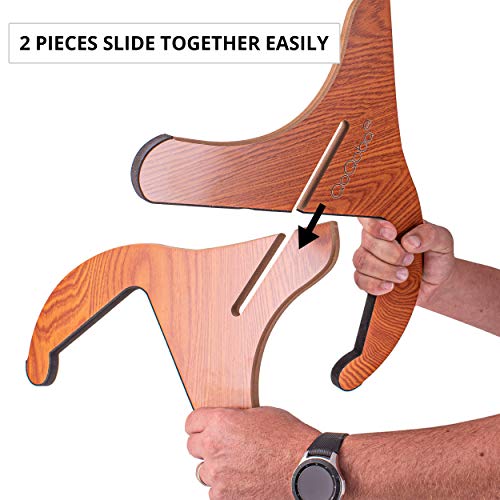 QoQoba Portable Wood Guitar Stand w/Scratch-Proof Edges | Wooden Acoustic Guitar Stand | Collapsible Foldable Electric Guitar Stand Floor | Guitar Picks (5pcs)| Microfiber Guitar Cleaning Kit (LARGE)