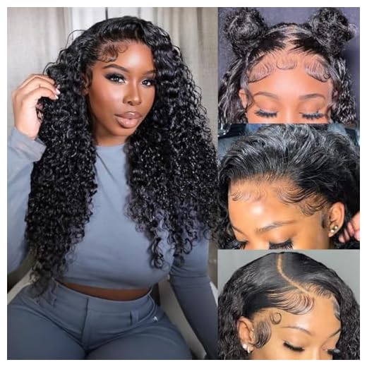 Alibeauty 13x4 HD Transparent Lace Front Wigs Human Hair Pre Plucked Hairline with Baby Hair 180 Density Brazilian Water Wave Human Hair Wigs for Black Women(20 Inch)