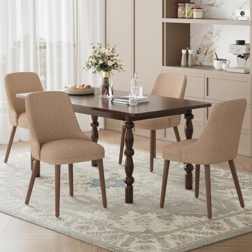 Image of MALOL Upholstered Dining Chairs Set of 4 with High-Back, Light Camel | Dining Room Chair with Wood Legs, Padded Kitchen Chairs for Dining Room /Restaurant /Cafe