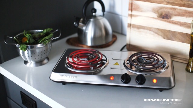 OVENTE Electric Countertop Double Burner, 1700W Cooktop with 6" and 5.75" Stainless Steel Coil Hot Plates, 5 Level Temperature Control, Indicator Lights and Easy to Clean Cooking Stove, Silver BGC102S