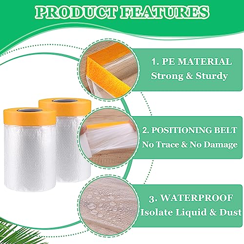 Image of 10 Pack Tape and Drape, 5x65.6 Ft Pre-Taped Masking Film for Auto Painting Covering, Plastic Pre-Adhesived Dust Paint Protective Drop Film for Furniture, Car, Floor