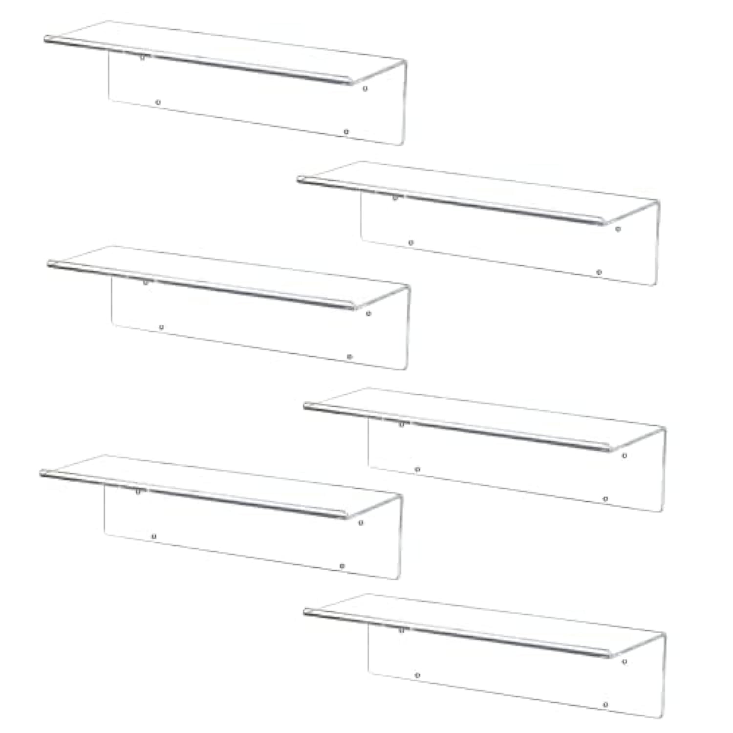CY Craft 6 PCS Clear Floating Shelves Display Ledge Hanging Kids Bookshelf with Removable Hooks,Adhesive Acrylic Wall Mounted Shelf for Bathroom,Kitchen,Bedroom,Office
