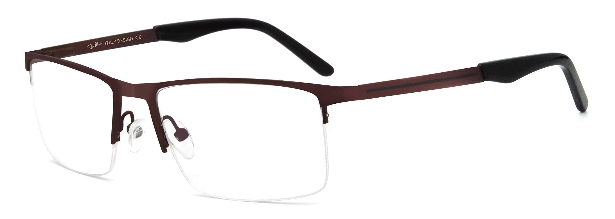 RICH MODE Metal clear lens eyeglasses non prescription fashion glasses for men rectangular big size semi rimless eyeglasses