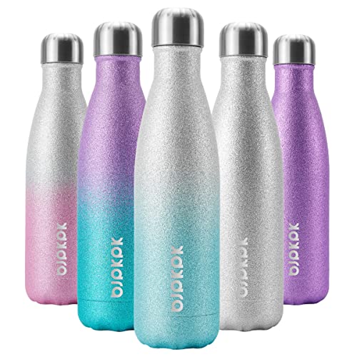 Image of BJPKPK Insulated Water Bottles 17oz Stainless Steel Sports Water Bottles Keep Cold for 24 Hours and Hot for 12 Hours,BPA Free,Glitter Silver Blue