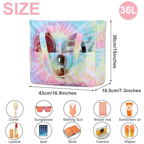 CAMTOP Waterproof Beach Tote Bag for Women Girls with Zipper Foldable Sandproof Pool Swim Bag Travel Carry On Gym3