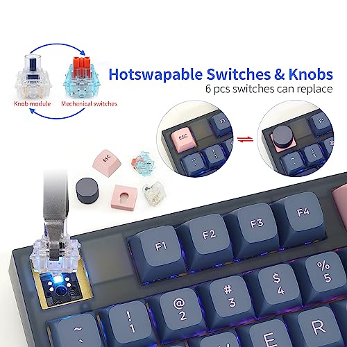 Image of MOLGRIA SKYLOONG GK75 75-Key RGB Backlit Gaming Keyboard with Dark Blue and Pink PBT Keycaps, Hot Swappable Yellow Mechinery Switches, Type C Wired Knob Mechanical Keyboard for Win /Mac OS