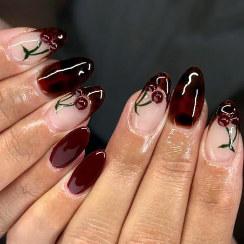 Mivota Medium Almond Press On Nails, Brown Tortoiseshell Fake Nai...