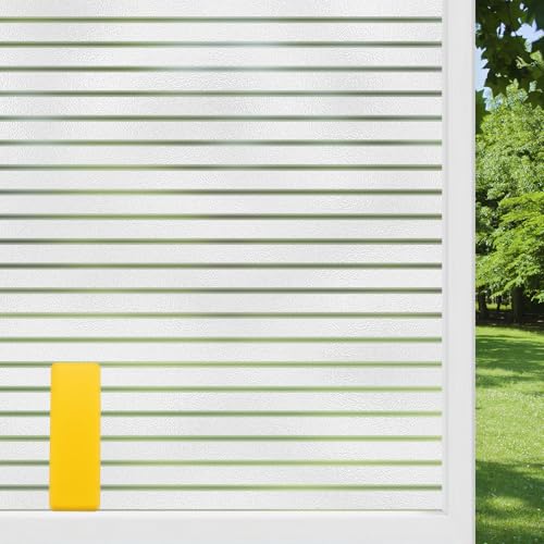Snugfolk Window Film Privacy for Glass Windows 44.5x200cm, Opaque Window Film Frosted Stripe Pattern Static Cling No Glue UV Protection for Office Home Kitchen