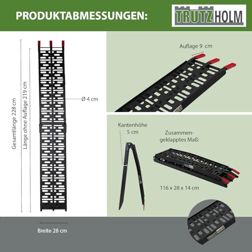 TRUTZHOLM 1 x Auffahrrampe klappbar 228 cm Traglast 340 kg Alu schwarz gelocht Motorradrampe Verladerampe
