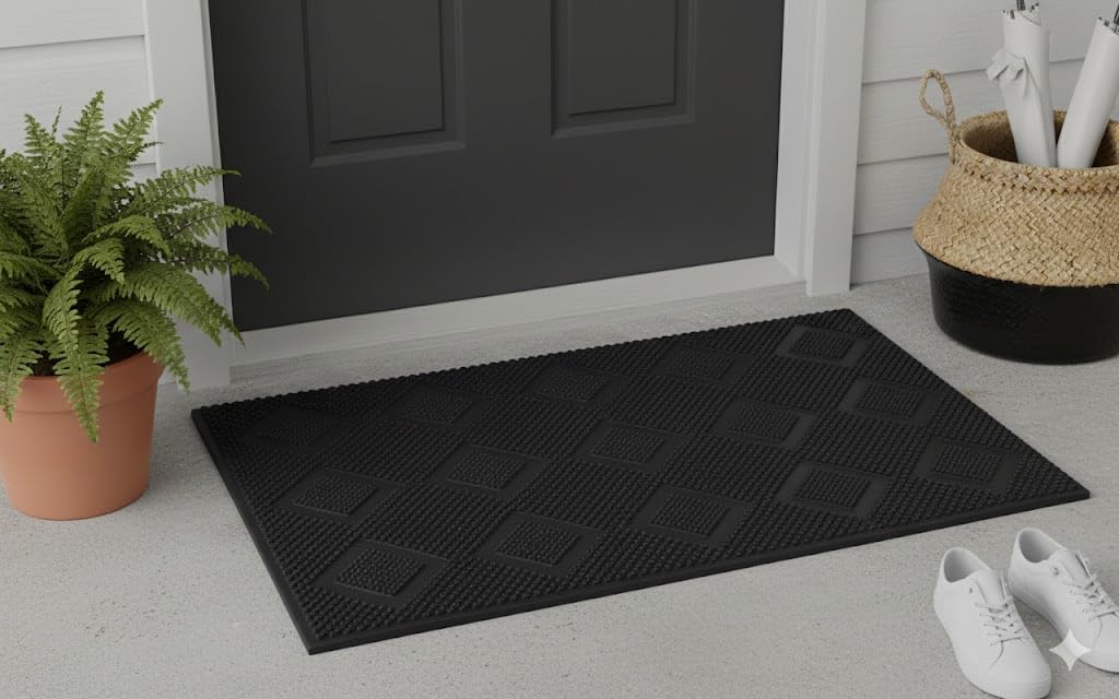 CASANEST 40x60 CM Rubber Outdoor Mat,Rubber Stud Mat, Antimicrobial Room Floor Mat - Black