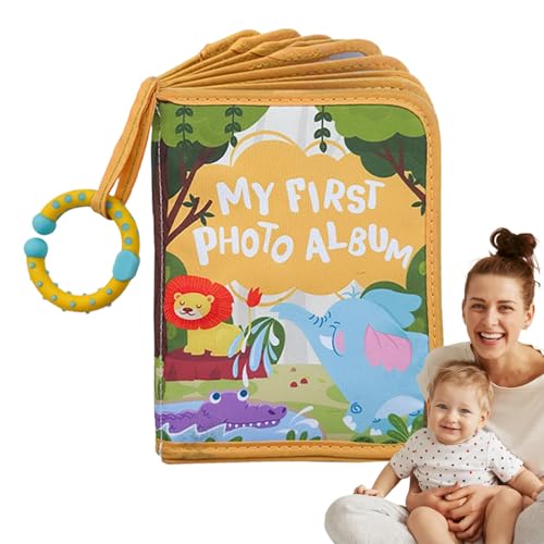ETUCYNG Álbum de fotos suave para bebés, álbum de fotos familiar suave para niños pequeños, lindo diario para bebés con espejo de seguridad y patrón de león como accesorio para el hogar para las