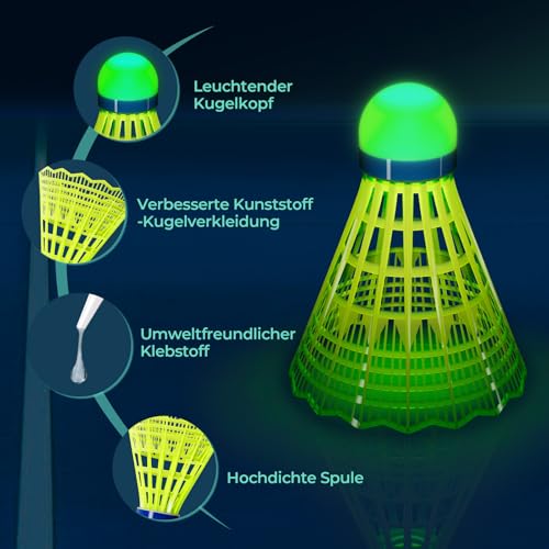 Image of HIRALIY LED Badminton Birdies 6 /12 PCS, 360 Glow in The Dark Nylon Badminton Shuttlecocks for Night Play, 2 Color Impact-Resistant Light Up Balls with Stable Glowing, Outdoor Backyard Family Games