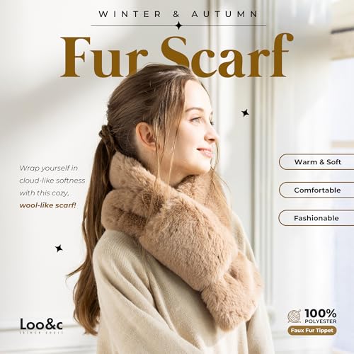 Women's Faux Fur Tippet Scarf, Thick Fluffy Neck Warmer, Soft Snood, Easy to Wear, Cold-Weather Protection2