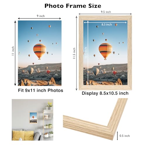 Image of JCJMY 9x11 Picture Frame for Wall Hanging or Tabletop, Wall Mounting Horizontally or Vertically, 9 x 11 Wall Gallery Poster Photo Frame with Shatter Resistant Plexiglass, Natural