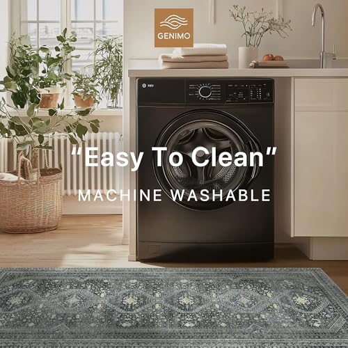 GENIMO 2x10 Non Slip Hallway Runner Rug, Machine Washable, Thin & Low Pile Lightweight for Kitchen, Laundry, Entryway, Bedroom & Living Room, Black