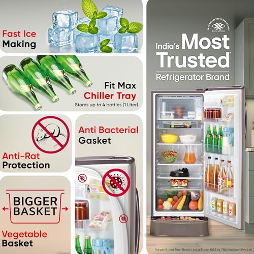 Image of LG 224 L, 3 Star, Direct Cool Single Door Refrigerator (GL-D241AFSD, Fawn Steel, Base stand with drawer & Fast Ice Making)