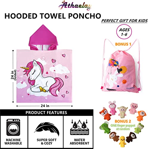 Image of Kids Hooded Poncho Towel for Girls, Toddlers Bath Beach Pool Swim Towels with Hood Cover-ups Swimwear (3D Unicorn with Bag)
