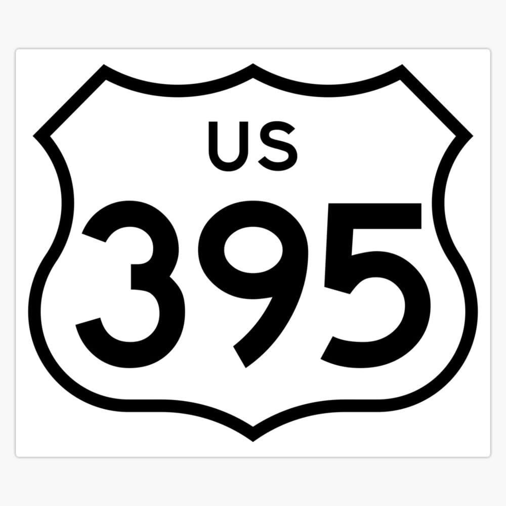 US 395 highway sign Window Water Bottle Bumper Sticker Decal 5"